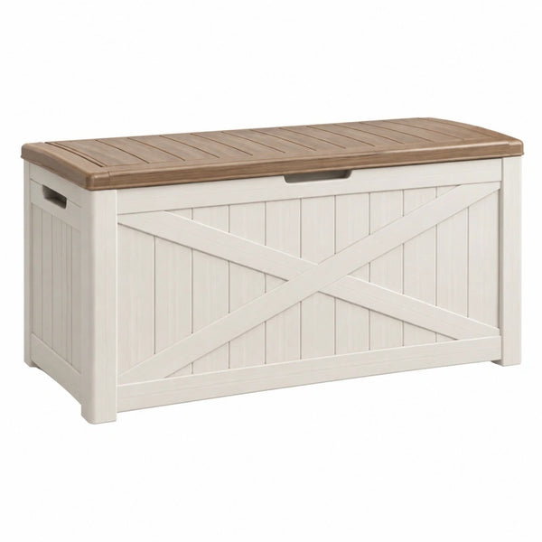 Aufbewahrungsbox 116 x 55 x 60 cm Kunststoff Weiß/Taupe mit Deckel im Landhausstil