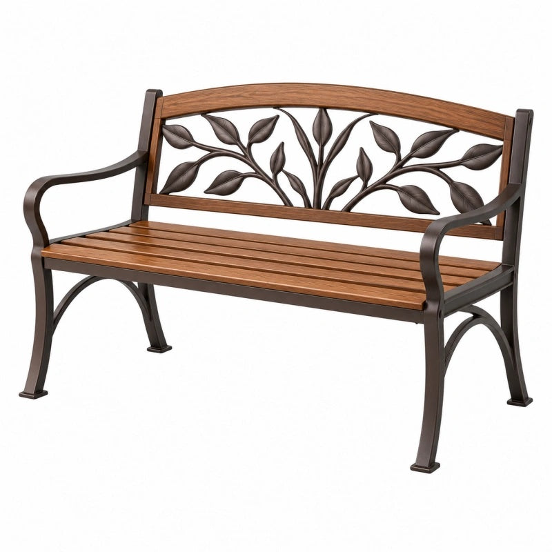 Gartenbank 122 x 63 x 88 cm Metall Braun mit Blattdekor