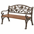 Gartenbank 123 x 62 x 91 cm Metall und Holz Braun Bronze mit Blumenmotiv