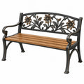 Gartenbank 120 x 60 x 90 cm aus Metall und Holz Schwarz Braun mit floralem Rückendesign