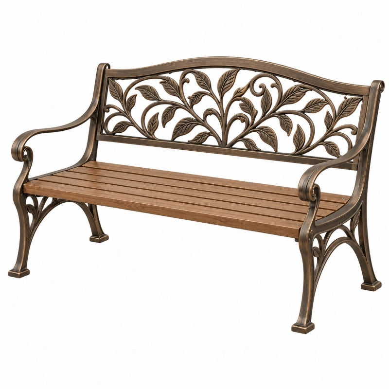 Gartenbank 122 cm aus Metall in Braun mit Blättermuster