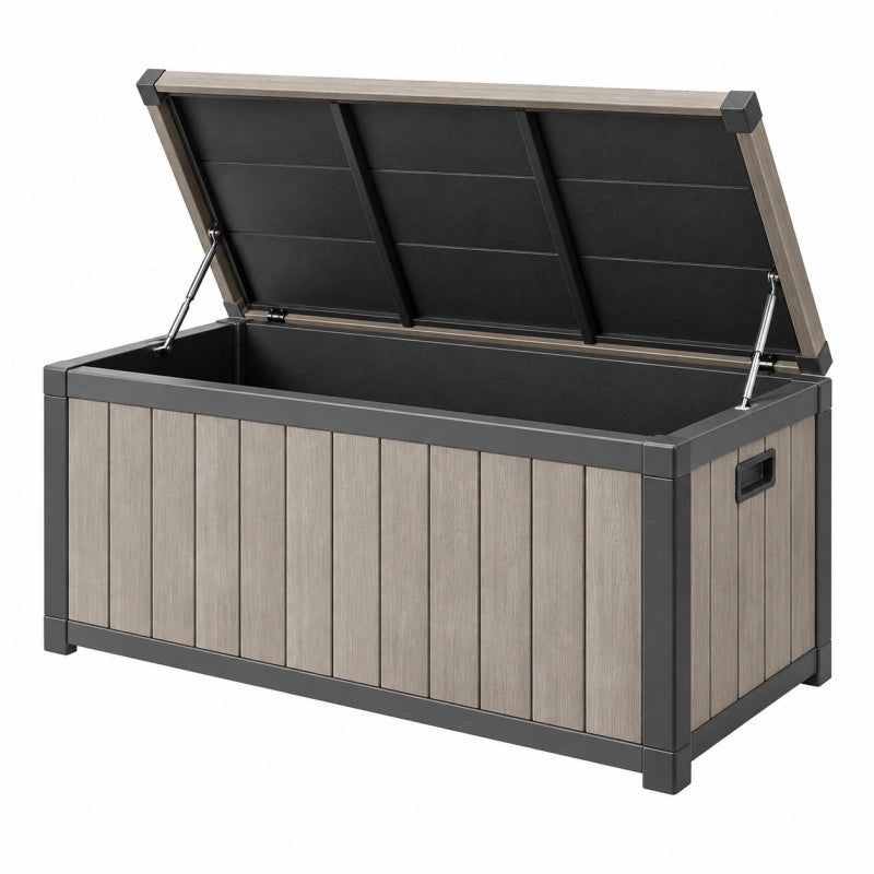 Aufbewahrungsbox 120 x 61 x 63 cm aus Holz Kunststoff Verbundwerkstoff in Grau Schwarz mit Klappdeckel