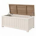 Garten-Aufbewahrungsbox 120 x 50 x 60 cm aus Holz in Weiß und Braun mit Klappdeckel