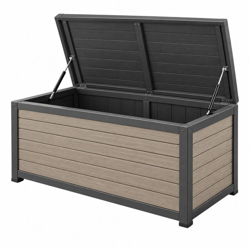 Auflagenbox 120 x 60 x 63 cm WPC Grau Anthrazit mit Klappdeckel