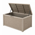 Auflagenbox 120 x 56 x 63 cm aus Kunststoff in Taupe mit Flechtoptik für Garten und Terrasse