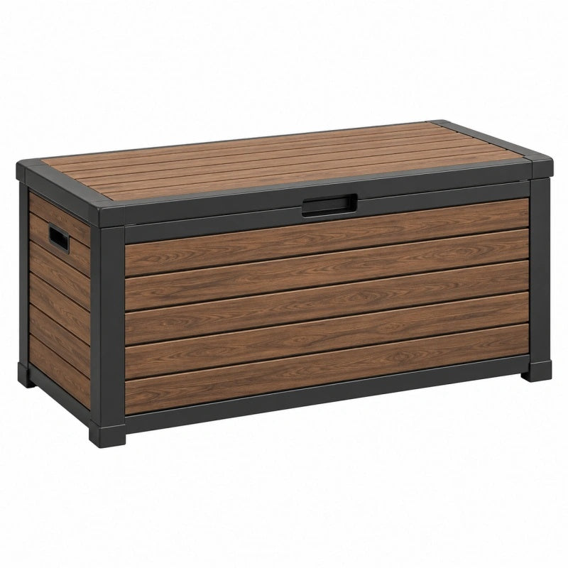 Garten-Aufbewahrungsbox 120 x 60 x 63 cm Holzoptik Braun Schwarz mit Deckel
