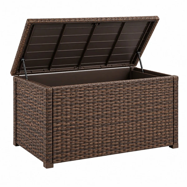 Aufbewahrungsbox 120 x 50 x 60 cm braunes Kunststoffgeflecht für Garten mit Klappdeckel