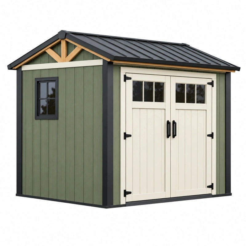 Gartenhaus 240 x 180 x 220 cm Holz Grün Creme mit Doppeltür und Satteldach