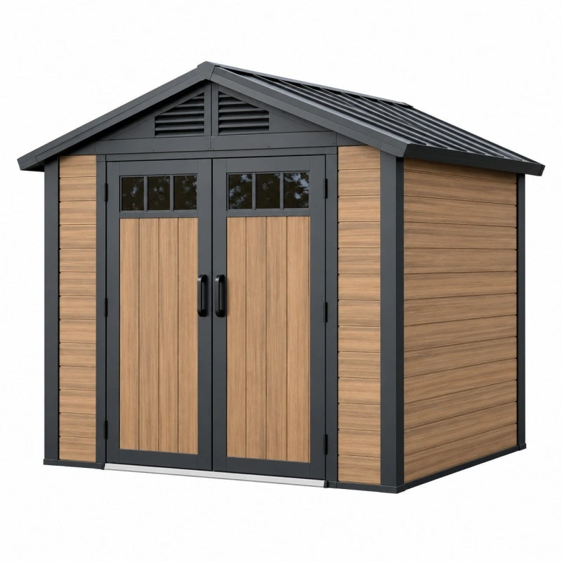 Gartenhaus 180 x 120 x 200 cm Kunststoff Braun Anthrazit mit Satteldach