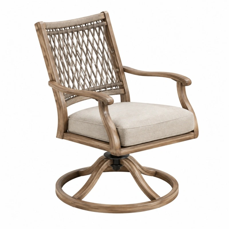 Drehsessel 72 x 82 x 105 cm aus Holz in Naturbeige mit Kordelgeflecht
