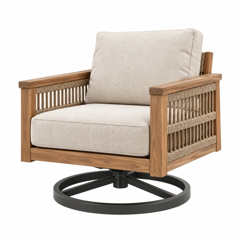 Drehbarer Gartensessel 82 x 78 x 82 cm aus Holz und Seilgeflecht naturbeige