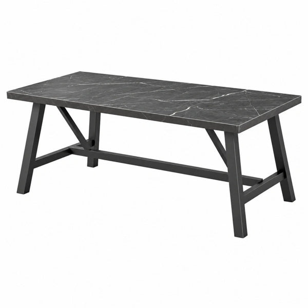 Esstisch 180 x 90 x 75 cm mit Marmoroptik Tischplatte und Stahlgestell Schwarz