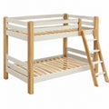 Etagenbett 90 x 200 cm aus Holz in Weiß/Natur mit Leiter und Lattenrosten