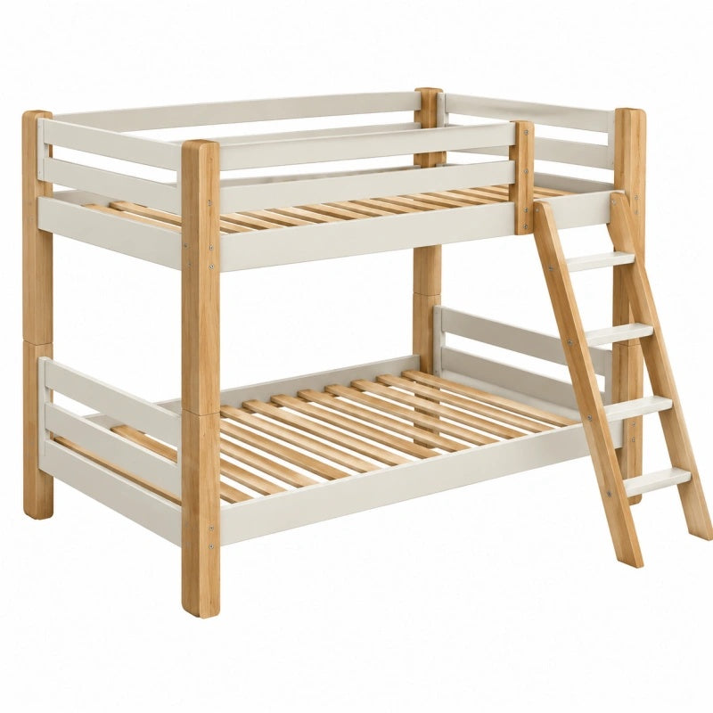 Etagenbett 90 x 200 cm aus Holz in Weiß/Natur mit Leiter und Lattenrosten
