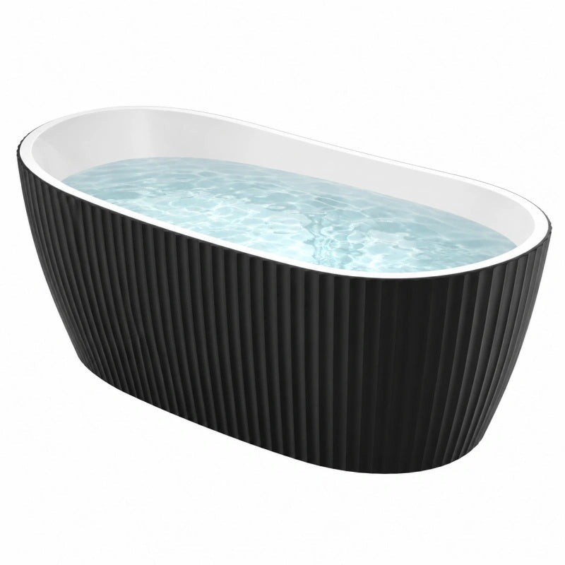 Freistehende Badewanne 170 x 75 x 58 cm Acryl Schwarz Weiß - oval gerippte Oberfläche für Badezimmer